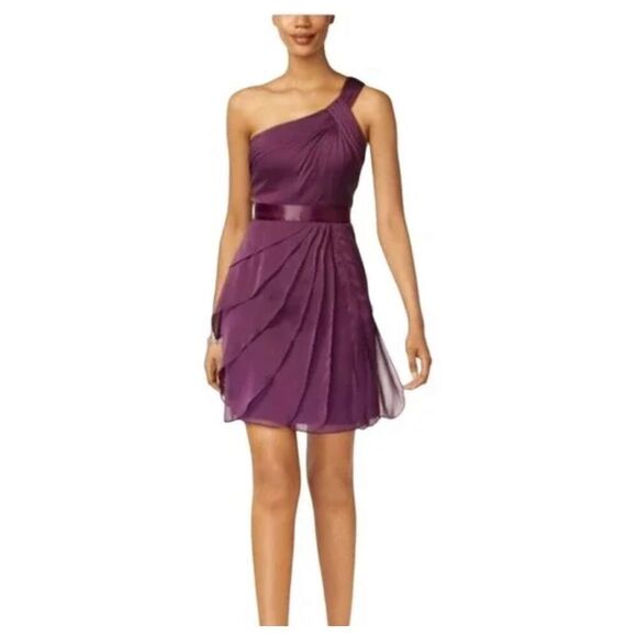 Adrianna Papell Purple Draped One Shoulder Flutter Chiffon Cocktail Dress Sz 2 - Picture 1 of 16